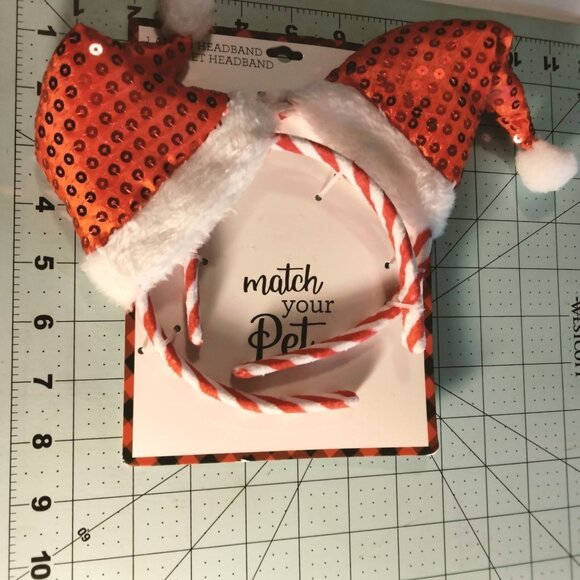 Christmas Pet Matching Santa Hat Headbands One Size Sequin Faux Fur Holiday - Picture 2 of 5